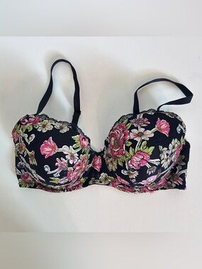 Victoria's Secret Black Floral Embroidered Demi Bra